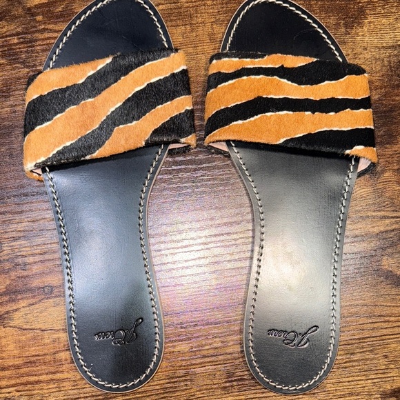 J. Crew Capri Slide Sandals in Tiger Print Calf Hair Brown Black Size 9 SKU006 - Picture 2 of 8